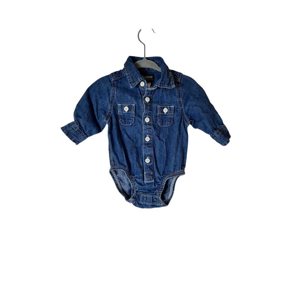 OSHKOSH B’GOSH Boy’s Denim Button Down Long Sleeve Bodysuit / Size: 6 Months